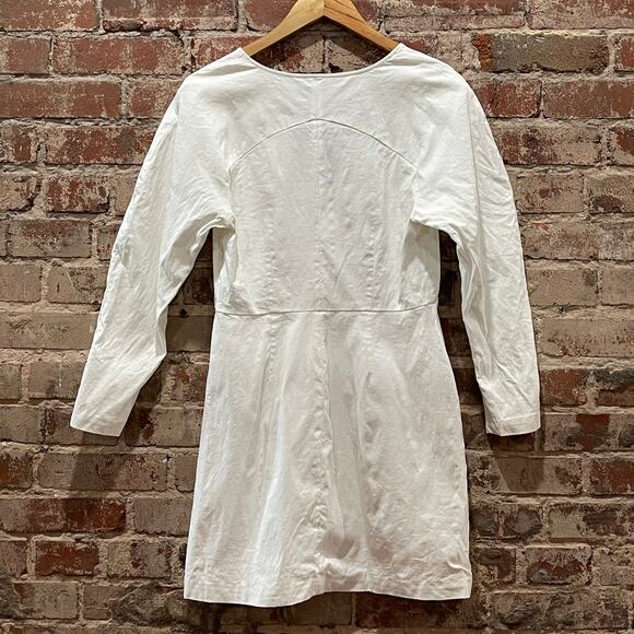 A.L.C. Aila White Long Puff Sleeve Linen Mini Dress Size 8 - Picture 8 of 8